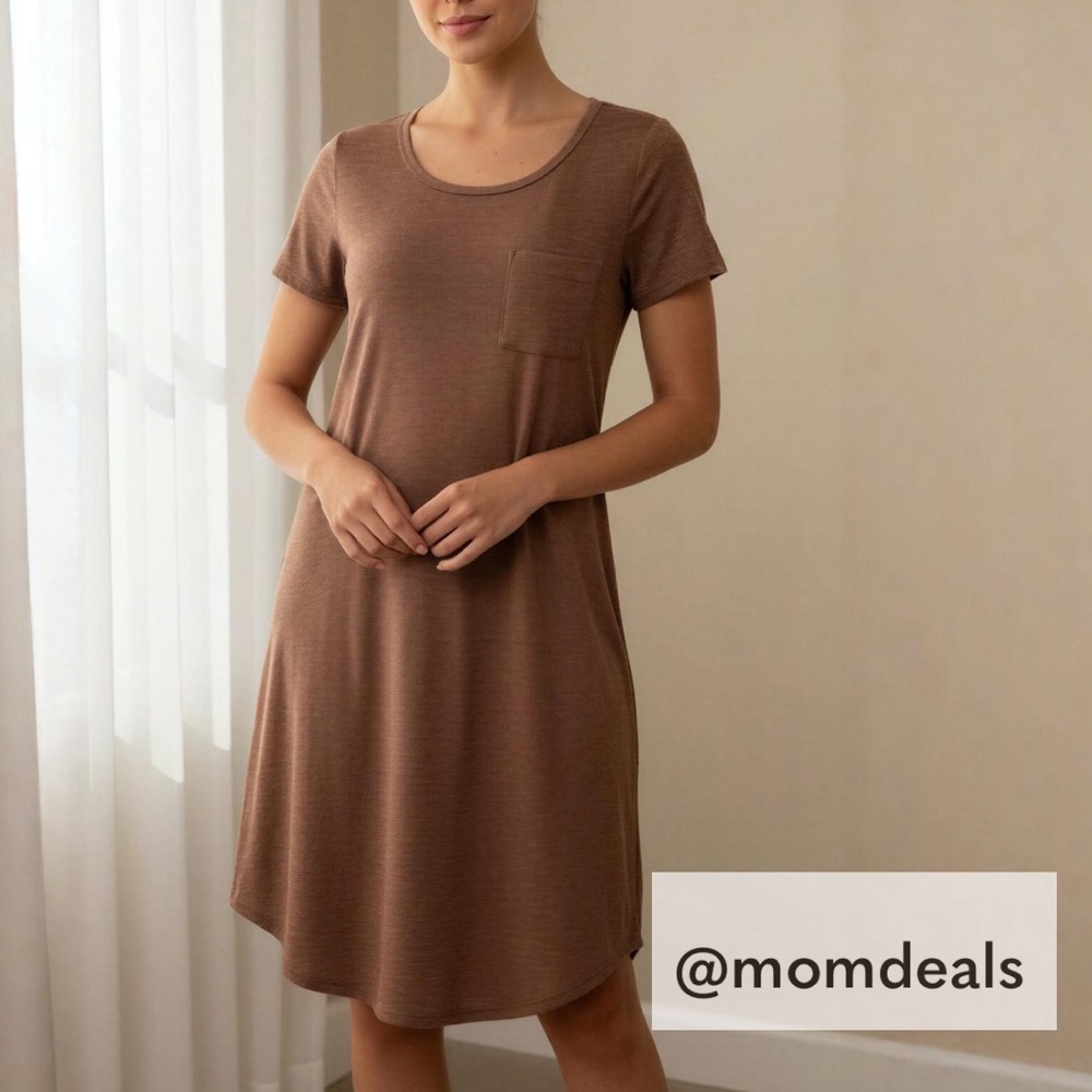 LulaRoe Carly Swing Dress Front Pocket Relaxed Fit Heathered Copper NWT XS 2-4
